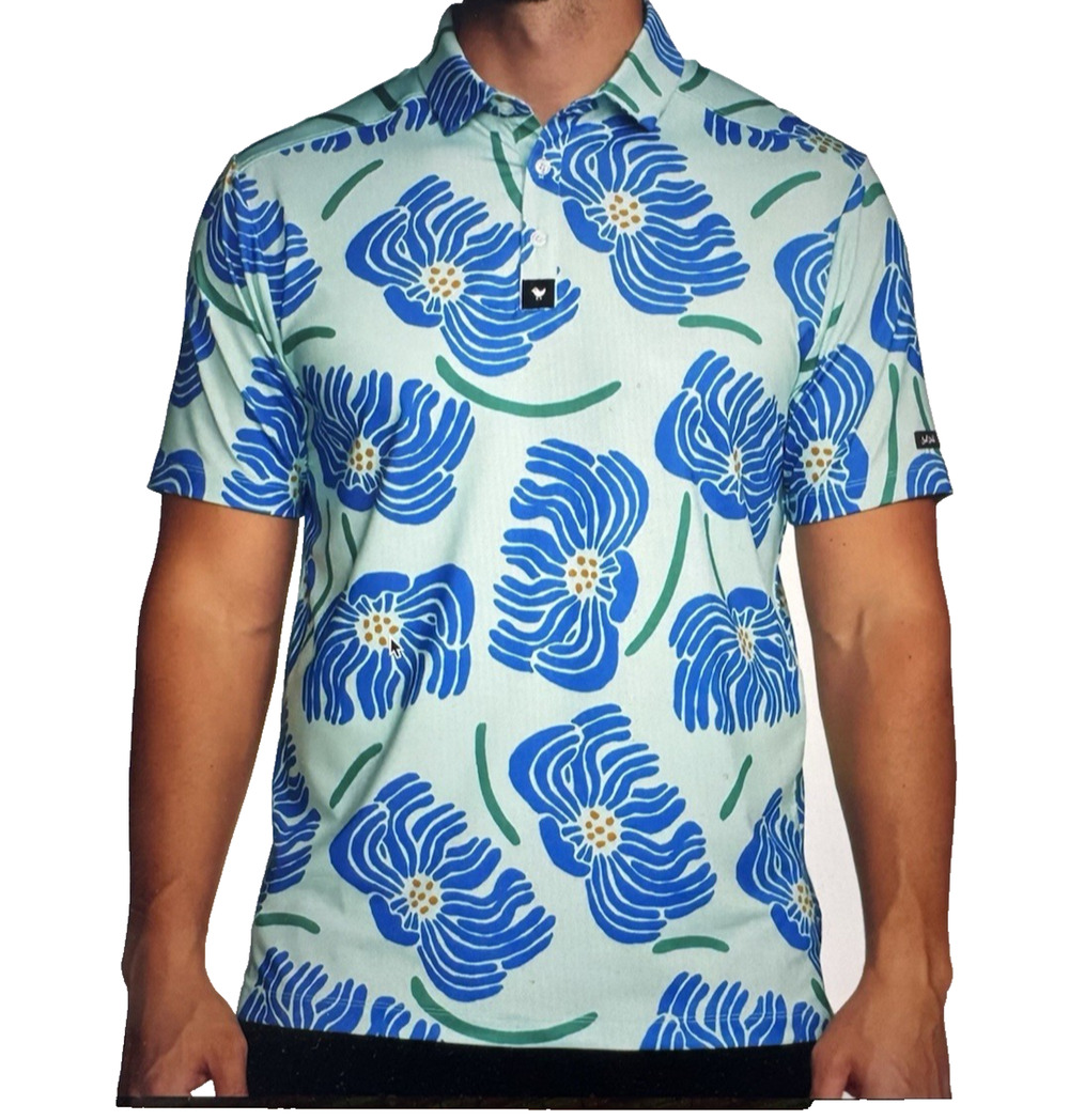 Bad Birdie Golf Performance Polo Shirt Men's M Blue Green Get In My Jelly Active